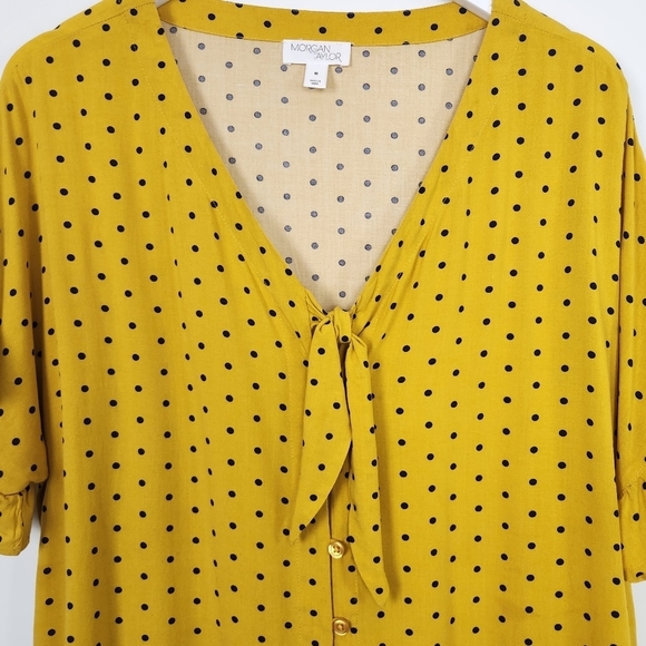 Morgan Taylor Women's Yellow/Black Polkadot Blouse Top Size M - Picture 5 of 10